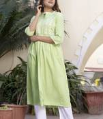 Pista Embroidered Rayon Front Slit Kurti