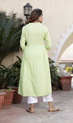 Pista Embroidered Rayon Front Slit Kurti 2