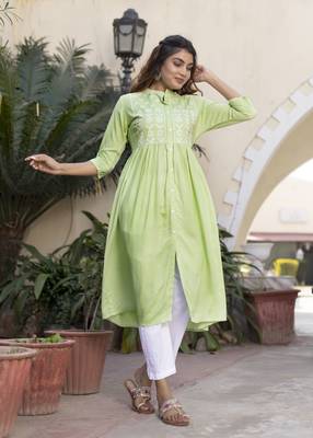Pista Embroidered Rayon Front Slit Kurti 3