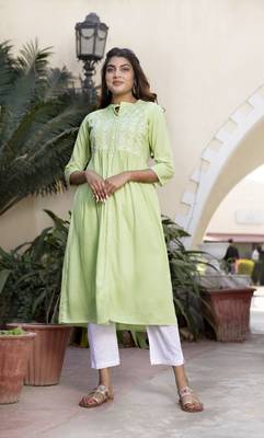 Pista Embroidered Rayon Front Slit Kurti 4
