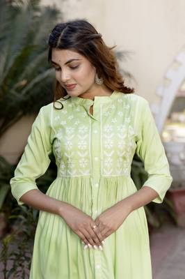 Pista Embroidered Rayon Front Slit Kurti 5