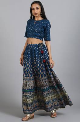Janasya Teal geometric print rayon salwar 1