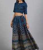 Janasya Teal geometric print rayon salwar