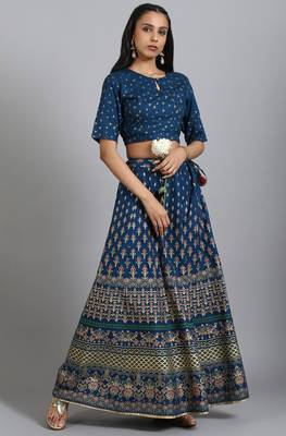 Janasya Teal geometric print rayon salwar 2
