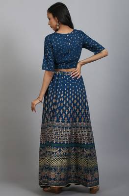 Janasya Teal geometric print rayon salwar 3