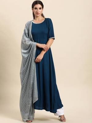 Teal plain rayon salwar 1