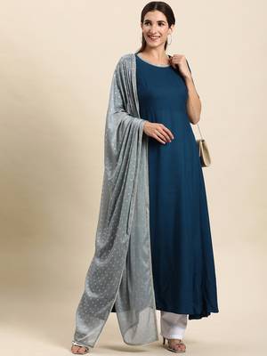 Teal plain rayon salwar 2