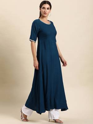 Teal plain rayon salwar 3