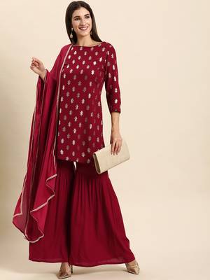 Maroon floral print rayon salwar 1