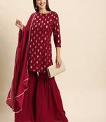 Maroon floral print rayon salwar