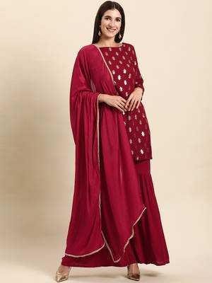 Maroon floral print rayon salwar 2