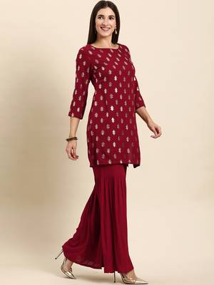 Maroon floral print rayon salwar 3