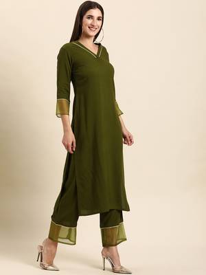 Olive plain rayon salwar 3