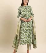 Green floral print rayon salwar
