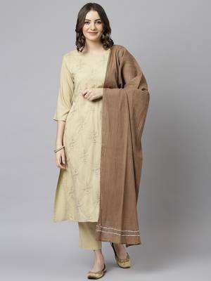 Janasya Beige embroidered rayon salwar 1