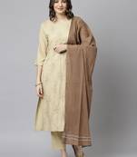 Janasya Beige embroidered rayon salwar