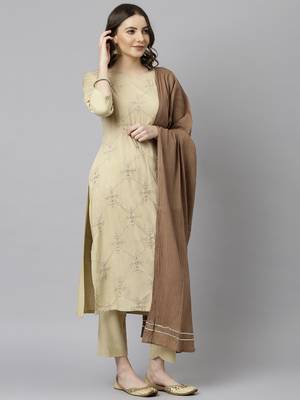 Janasya Beige embroidered rayon salwar 3