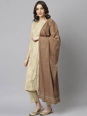 Janasya Beige embroidered rayon salwar 4