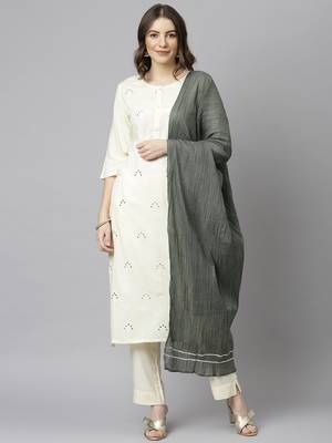 Cream embroidered rayon salwar 1
