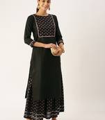 Minora Pure Cotton Black Printed Kurta Sets & Sharara 