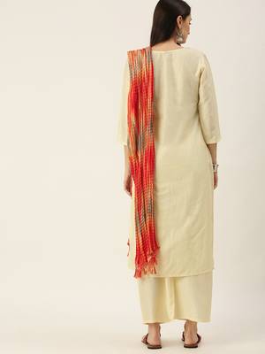 Minora Cotton Off-White Embroidered Kurta Sets & Trousers with Dupatta 4
