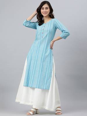 Blue printed cotton kurtas-and-kurtis 1
