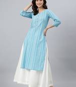 Blue printed cotton kurtas-and-kurtis