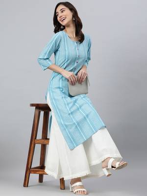 Blue printed cotton kurtas-and-kurtis 2
