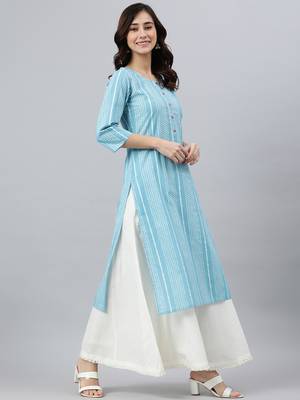 Blue printed cotton kurtas-and-kurtis 3