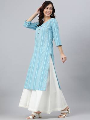 Blue printed cotton kurtas-and-kurtis 4