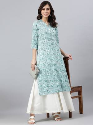 Sky-blue printed rayon kurtas-and-kurtis 1