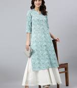 Sky-blue printed rayon kurtas-and-kurtis