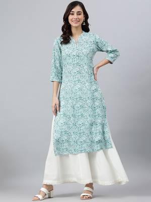 Sky-blue printed rayon kurtas-and-kurtis 2