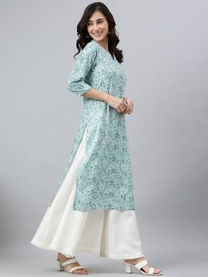 Sky-blue printed rayon kurtas-and-kurtis 3