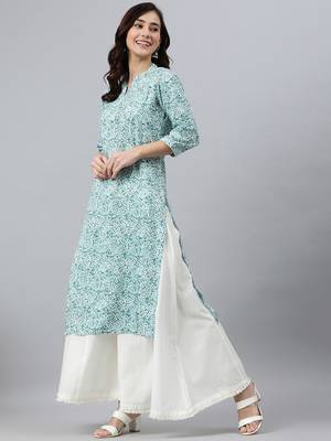 Sky-blue printed rayon kurtas-and-kurtis 4