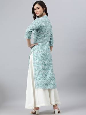 Sky-blue printed rayon kurtas-and-kurtis 5