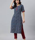 Blue printed rayon kurtas-and-kurtis