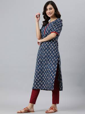 Blue printed rayon kurtas-and-kurtis 4
