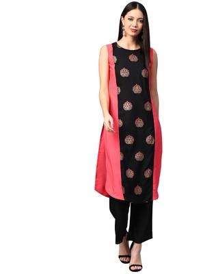 Peach printed crepe kurtas-and-kurtis 1