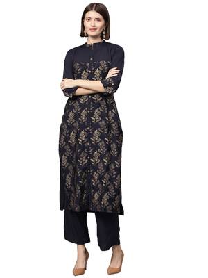 Blue printed crepe kurtas-and-kurtis 1
