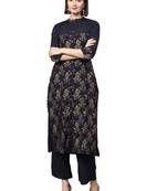 Blue printed crepe kurtas-and-kurtis