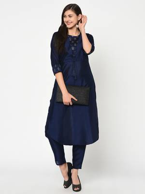 Blue printed art silk kurtas-and-kurtis 1
