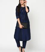 Blue printed art silk kurtas-and-kurtis