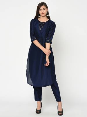 Blue printed art silk kurtas-and-kurtis 2