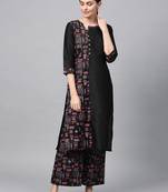 Black printed art silk kurtas-and-kurtis