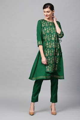 Green printed art silk kurtas-and-kurtis 1