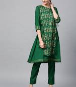 Green printed art silk kurtas-and-kurtis