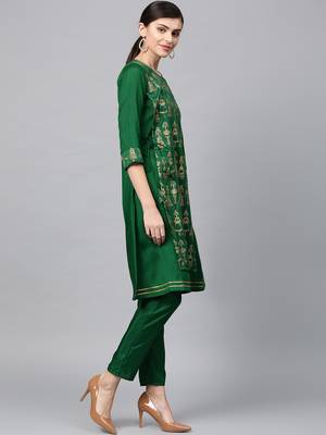 Green printed art silk kurtas-and-kurtis 2