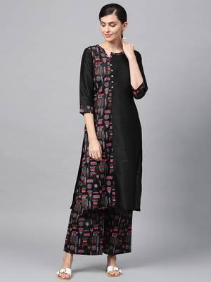 Black printed art silk kurta sets 1