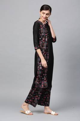 Black printed art silk kurta sets 2